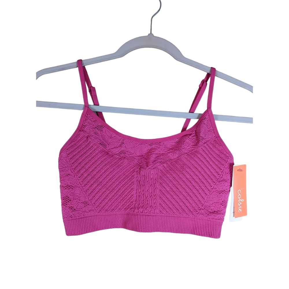 Crochet Bralette Colsie Pink‎ M Tiny Top Textured Layering Crop Top Bra Longline